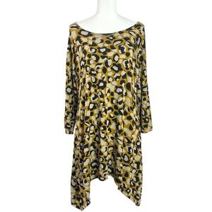 Gudrun Sjoden LagenLook Asymmetrical Abstract Leopard Tricot Tunic Dress Large